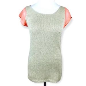 THML Beige Knit Tunic Top MEDIUM Coral Short Sleeve Colorblock Indie Chic